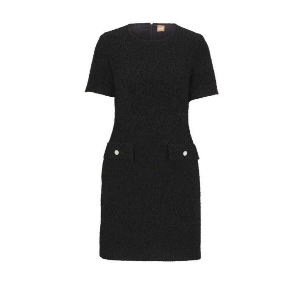 Hugo Boss Slim Fit Tweed Dress with Button Pockets Docanah Black US 10 46
